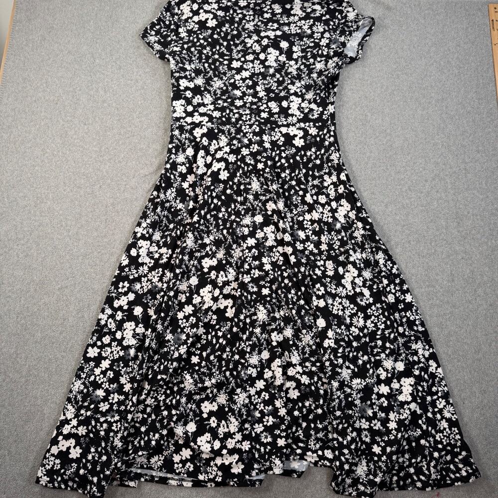 52Seven Fit and Flare Midi Dress Women Medium Black Floral Cap Sleeve Comfort - Picture 8 of 9